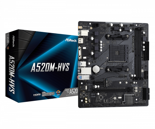 ASRock PLACA ASROCK A520M-HVS,AMD,AM4,A520,2DDR4,64,VGA+HDMI,4SATA3,1M.2,4USB2.0,2USB3.2,USB-C,1GB,MATX - imagen 1