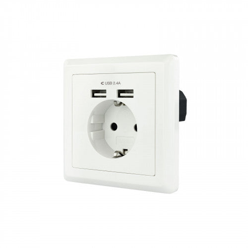 Nanocable Base de enchufe de pared tipo schuko con 2 tomas USB Max. 2.4A, blanca - imagen 1