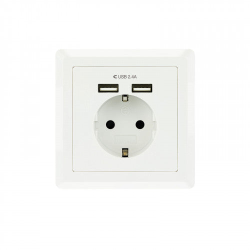 Nanocable Base de enchufe de pared tipo schuko con 2 tomas USB Max. 2.4A, blanca - imagen 2