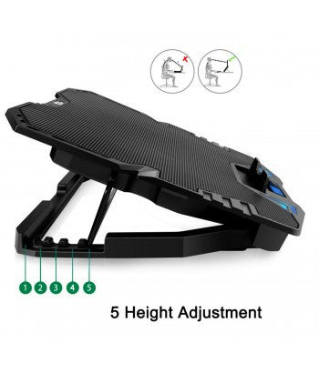EWENT BASE DE REFRIGERACION PARA PORTATILES HASTA 17" CON 5 VENTILADORES SILENCIOSO + 2 PUERTOS USB + 5 VELOCIDADES DEL VENTILADOR Y 2 MODOS DE REFRIGERACION (EW1259) - imagen 3
