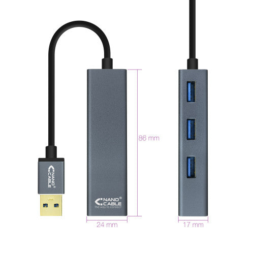 Nanocable USB 3.0 4xUSB3.0. USB-A/M-USB 3.0/H, Gris, 10 cm - imagen 2