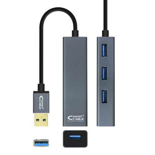 Nanocable USB 3.0 4xUSB3.0. USB-A/M-USB 3.0/H, Gris, 10 cm - imagen 3