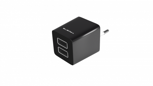 TACENS ANIMA AUSB1 USB CHARGER, 2x USB PORTS, 2.1A ULTRAFAST CHARGE, LIGHWEIGT AND COMPACT SIZE DESIGN, EU CONNECTOR, BLACK/WHITE DESIGN - imagen 1