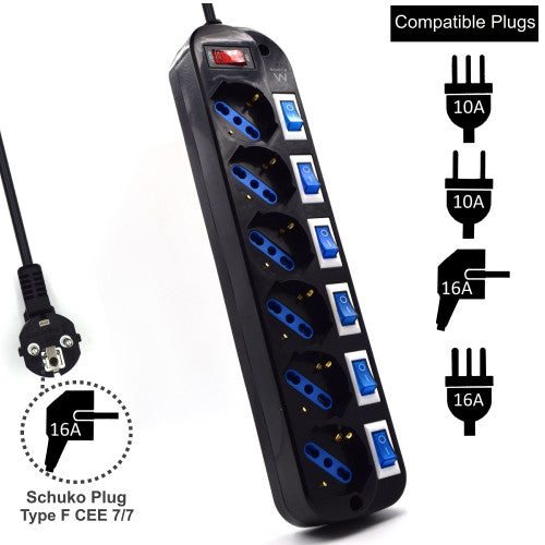 Ewent EW3851 limitador de tensión Negro 6 salidas AC 220 V 1,5 m - imagen 2