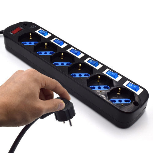 Ewent EW3851 limitador de tensión Negro 6 salidas AC 220 V 1,5 m - imagen 3