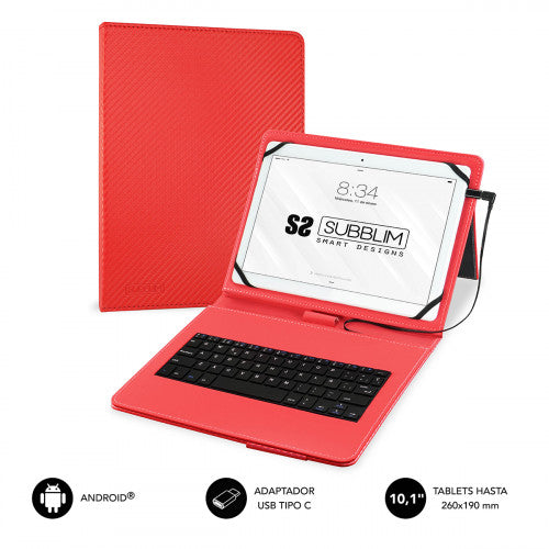SUBBLIM Funda con Teclado Micro USB - USB C KEYTAB PRO USB 10,1" Red - imagen 1
