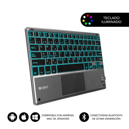 SUBBLIM Teclado Bluetooth Smart Backlit BT Keyboard Touchpad Grey - imagen 1