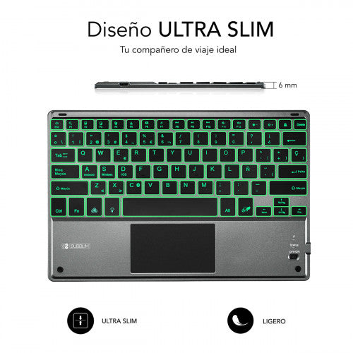 SUBBLIM Teclado Bluetooth Smart Backlit BT Keyboard Touchpad Grey - imagen 3