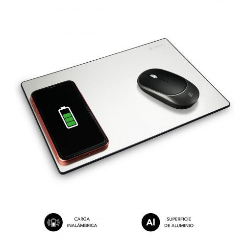 SUBBLIM Alfombrilla con cargador Inalámbrico Mousepad Wireless Charger Aluminum Silver 10W - imagen 1