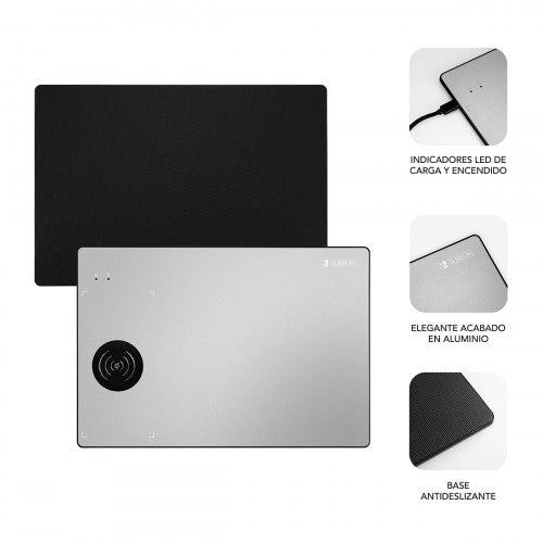 SUBBLIM Alfombrilla con cargador Inalámbrico Mousepad Wireless Charger Aluminum Silver 10W - imagen 2