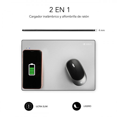 SUBBLIM Alfombrilla con cargador Inalámbrico Mousepad Wireless Charger Aluminum Silver 10W - imagen 3