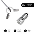 SUBBLIM Cargador Coche 2xUSB Dual Car Charger Alum 2.4A + Cable 3 in 1 Silver - imagen 1