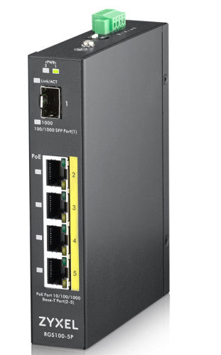 Zyxel RGS100-5P No administrado L2 Gigabit Ethernet (10/100/1000) Energía sobre Ethernet (PoE) Negro - imagen 1