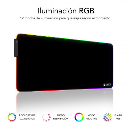 SUBBLIM Alfombrilla/Tapete Ratón Luz LED RGB 9 colores Extra Grande - imagen 3