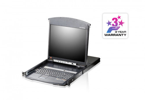 Imagen de Aten Consola LCD dual rail con switch KVM por IP integrado multi-interfaz Cat 5 de 8 puertos con acceso compar