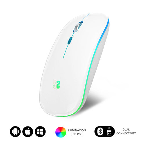 Subblim RATÓN ÓPTICO INALÁMBRICO 2.4G Y BT RGB LED DUAL FLAT MOUSE WHITE - imagen 1