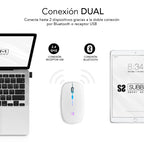 Subblim RATÓN ÓPTICO INALÁMBRICO 2.4G Y BT RGB LED DUAL FLAT MOUSE WHITE - imagen 2