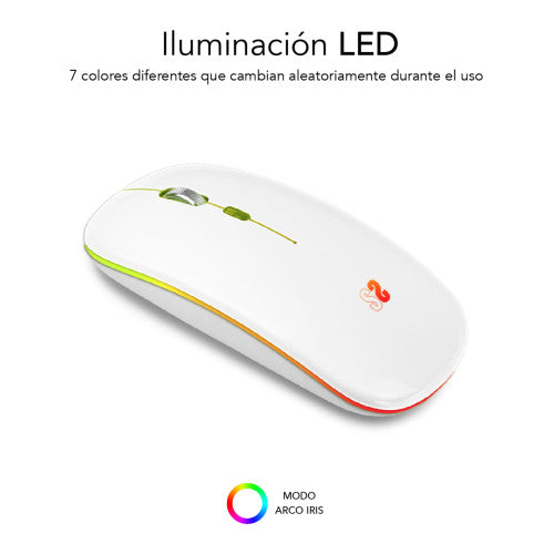 Subblim RATÓN ÓPTICO INALÁMBRICO 2.4G Y BT RGB LED DUAL FLAT MOUSE WHITE - imagen 3