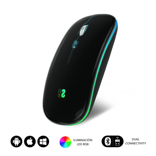 Subblim RATÓN ÓPTICO INALÁMBRICO 2.4G Y BT RGB LED DUAL FLAT MOUSE BLACK - imagen 1