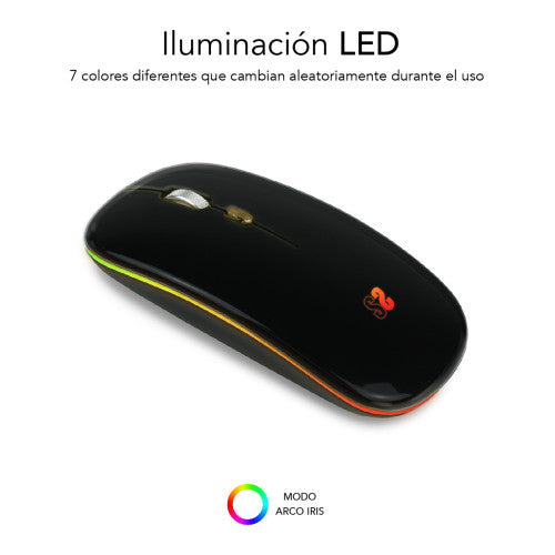Subblim RATÓN ÓPTICO INALÁMBRICO 2.4G Y BT RGB LED DUAL FLAT MOUSE BLACK - imagen 3