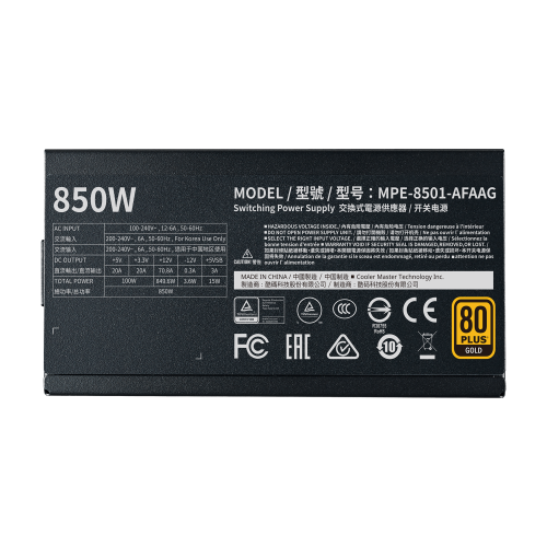 Cooler Master MWE Gold 850 - V2 Full Modular unidad de fuente de alimentación 850 W 24-pin ATX ATX Negro - imagen 3