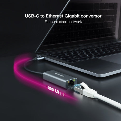 Nanocable Conversor USB-C a Ethernet Gigabit 10/100/1000 Mbps, Aluminio, Gris, 15 cm - imagen 3