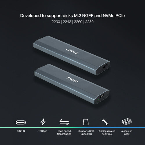 TooQ Shura Caja externa para unidad de estado sólido (SSD) Gris M.2 - imagen 2