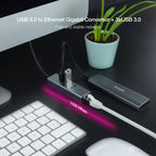Nanocable Conversor USB 3.0 a Ethernet Gigabit + 3XUSB 3.0, Aluminio, Gris, 15 cm - imagen 3