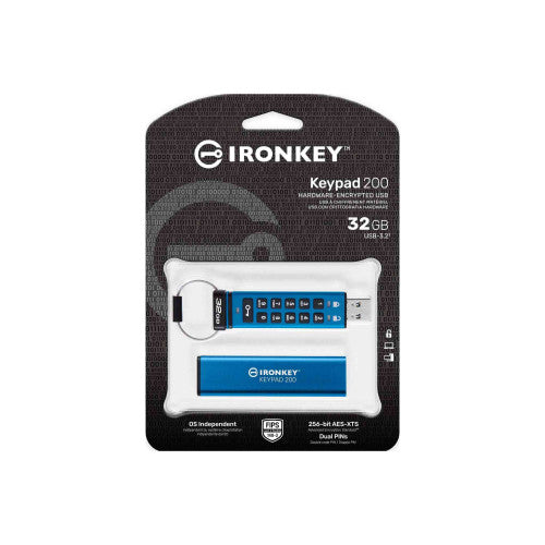 Kingston Technology IronKey Keypad 200 unidad flash USB 32 GB USB tipo A 3.2 Gen 1 (3.1 Gen 1) Azul - imagen 3