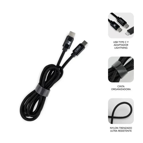 SUBBLIM CARGADOR ULTRA RAPIDO 2xUSB DE PARED PD25W+QC3.0+Cable C to C y lightning Negro - imagen 2