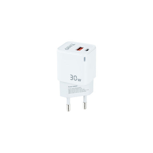 TooQ Cargador de Pared GaN USB-C/PD + USB-A/QC 30W, Blanco - imagen 1