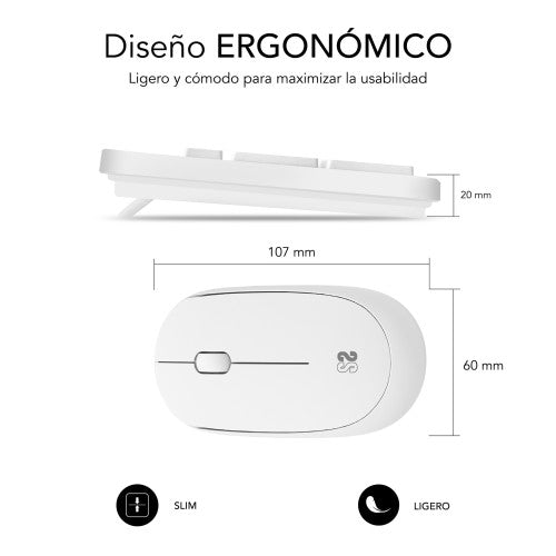 SUBBLIM Teclado Ergonómico y ratón Combo Business Slim Silencioso Inalámbrico 2.4G Blanco - imagen 3