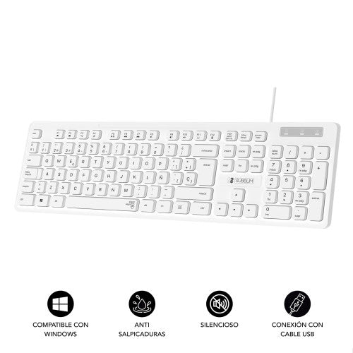 SUBBLIM Teclado Ergonómico Business Slim Silencioso con cable USB Blanco - imagen 2
