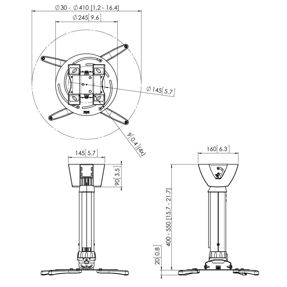 VOGELS GAMA PROFESIONAL SOPORTES DE PROYECTOR A TECHO Y ACCESORIOS PPC 2540 PROJECTOR CEILING MOUNT LENGTH 40-55CM PLATA (PPC2540) - imagen 2