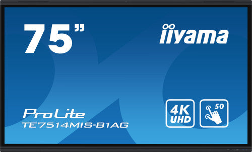 iiyama TE7514MIS-B1AG pantalla de señalización Panel plano interactivo 190,5 cm (75") LCD Wifi 435 cd / m² 4K Ultra HD Negro Pantalla táctil Procesador incorporado Android 24/7 - imagen 1