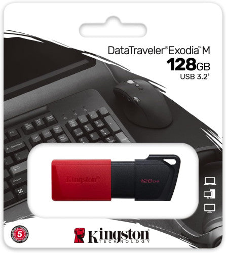 KINGSTON 128GB USB3.2 GEN1 DATATRAVELER EXODIA M (BLACK + RED) - imagen 3