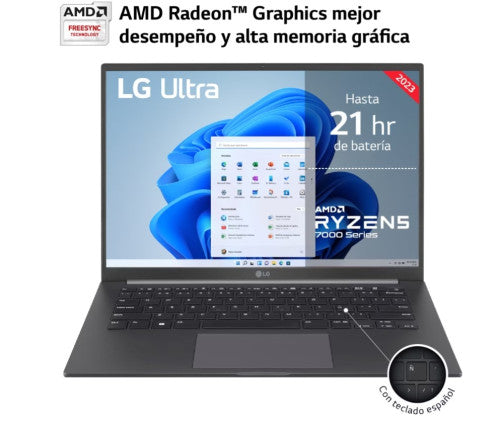 LG PORTATIL (14U70R-G.AP56B) ULTRA PRO, 14", RYZEN5, 8GB RAM, 512GB SSD, GRIS - imagen 3