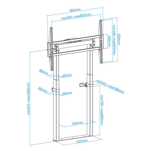 TooQ TITAN Soporte de Suelo Fijo con Regulación Eléctrica de Altura para Pantallas 55"-100", Negro - imagen 3