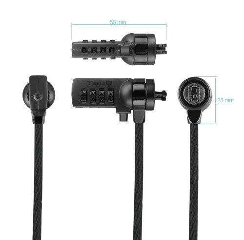 Nanocable TooQ Cable de Seguridad con Combinación para Portátiles 1.5 metros, Gris Oscuro - imagen 2