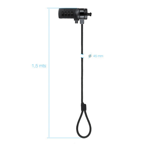 Nanocable TooQ Cable de Seguridad con Combinación para Portátiles 1.5 metros, Gris Oscuro - imagen 3