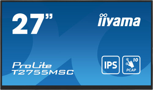 Iiyama MONITOR IIYAMA 27" IPS BONDED PCAP 10P TOUCH, 1920X1080, FLAT BEZEL FREE GLASS FRONT, HDMI, DISPLAYPORT, 360CD/M², USB HUB 2X 3.2, SPEAKERS, BUILT-IN WEBCAM & MICROPHONE, BOOKSTAND (T2755MSC-B1) - imagen 1