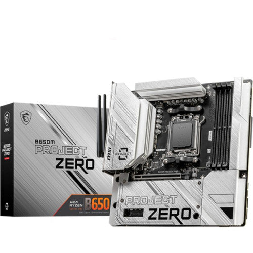 MSI PLACA MSI B650M PROJECT ZERO,BTF,AMD,AM5,B650,4DDR5,256GB,HDMI+DP,4SATA3/6G+2M.2,9USB3.2,2.5GB+WIFI6E+BT5.3,MATX - imagen 1