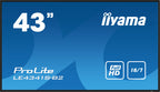 Iiyama MONITOR IIYAMA 43" 1920X1080, IPS PANEL, 1% HAZE, LANDSCAPE MODE, SPEAKERS 2X 10W , VGA, 3X HDMI, 350CD/M², MEDIA PLAY USB PORT, CONTROL LAN / RS232C, VESA 400X400 (LE4341S-B2) - imagen 1