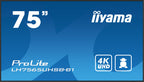 Iiyama MONITOR IIYAMA 75" , UHD IPS PANEL, HAZE 1%, 800CD/M, HORIZ Y VERT, SIGNAL FAILOVER, MM 2X 10W, HDMI 2X, DP, USB 2.0 X2, WIFI, LAN, MEDIA PLAY USB PORT, CONTROL LAN / RS232C, IISIGNAGE2 (CMS/DMS), E-SHARE, ANDROID 11 OS, 24/7 OPERATION, VESA (600X - imagen 1