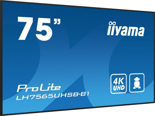 Iiyama MONITOR IIYAMA 75" , UHD IPS PANEL, HAZE 1%, 800CD/M, HORIZ Y VERT, SIGNAL FAILOVER, MM 2X 10W, HDMI 2X, DP, USB 2.0 X2, WIFI, LAN, MEDIA PLAY USB PORT, CONTROL LAN / RS232C, IISIGNAGE2 (CMS/DMS), E-SHARE, ANDROID 11 OS, 24/7 OPERATION, VESA (600X - imagen 3