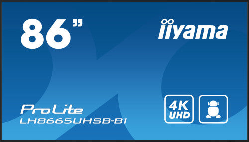 Iiyama MONITOR IIYAMA 86" , UHD IPS PANEL, HAZE 1%, 800CD/M, HORIZ Y VERT, SIGNAL FAILOVER, MM 2X 10W, HDMI 2X, DP, USB 2.0 X2, WIFI, LAN, MEDIA PLAY USB PORT, CONTROL LAN / RS232C, IISIGNAGE2 (CMS/DMS), E-SHARE, ANDROID 11 OS, 24/7 OPERATION, VESA (600X - imagen 1