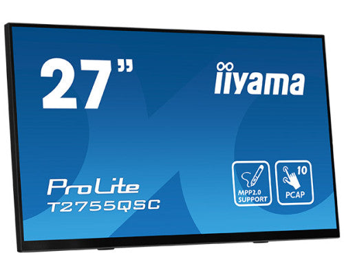 Iiyama MONITOR IIYAMA 27" IPS BONDED PCAP 10P TOUCH, MPP2.0 (ACTIVE STYLUS) SUPPORTED, 2560X1440, FLAT BEZEL FREE GLASS FRONT, HDMI, DISPLAYPORT, 360CD/M², USB HUB 2X 3.2, SPEAKERS, BOOKSTAND (T2755QSC-B1) - imagen 1