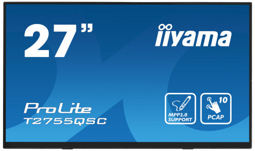 Iiyama MONITOR IIYAMA 27" IPS BONDED PCAP 10P TOUCH, MPP2.0 (ACTIVE STYLUS) SUPPORTED, 2560X1440, FLAT BEZEL FREE GLASS FRONT, HDMI, DISPLAYPORT, 360CD/M², USB HUB 2X 3.2, SPEAKERS, BOOKSTAND (T2755QSC-B1) - imagen 2