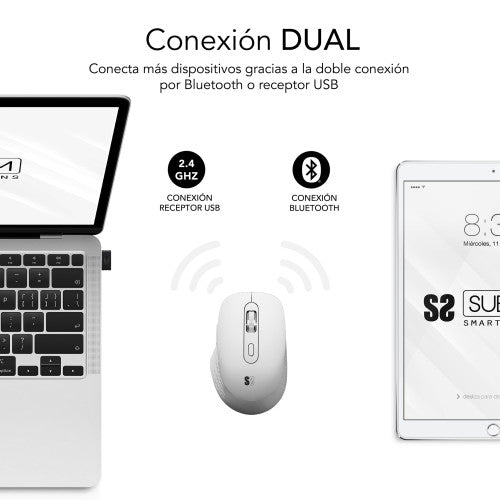 SUBBLIM Ratón CURVE ERGO DUAL MOUSE BATTERY WHITE - imagen 2