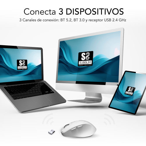 SUBBLIM Ratón CURVE ERGO DUAL MOUSE BATTERY BLACK - imagen 3